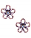 A sweet palette of pastels. Betsey Johnson's petite flower stud earrings feature round-cut purple and pale pink crystals set in antique gold-plated mixed metal. Approximate diameter: 5/8 inch.