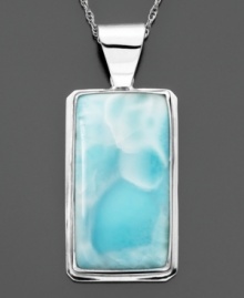 A larimer pendant with sky-blue beauty, set in sterling silver. Approximate length: 16 inches + 2-inch extender. Approximate drop: 2 inches. A larimer pendant with sky-blue beauty, set in sterling silver. Approximate length: 16 inches + 2-inch extender. Approximate drop: 2 inches.