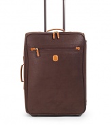 THE LOOKTwo-wheel trolleyLeather side and top handlesRetractable locking handleRemovable luggage tagOne outside zip compartmentZip-around closureOne inside zip compartmentTwo plastic bottom feetFour protective side feetOne inside zip pocketTHE MEASUREMENTSide and top handles, 1 dropLocking handle, 17 drop17W X 24H X 9DTHE MATERIALPVCLeather trimFully linedORIGINImported