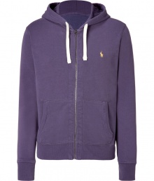 Casual hooded zip-up jacket in purple cotton blend - Classically sporty slim cut, with long sleeves, zip closure and pouch pockets on either side - Drawstring hood - Embroidered Polo logo at chest - A great basic ideal for leisure and sports - Versatile, relaxed style compliments all casual looks, including jeans, chinos and workout gear