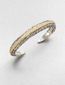 Sparkling white sapphires set in radiant 23k goldplating on a sterling silver feather base. White sapphires23k goldplated sterling silverSterling silverDiameter, about 2.75Slip-on styleImported