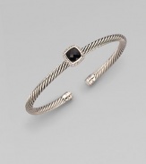From the Noblesse Collection. Shimmering pavé diamonds frame a faceted black onyx stone, delicately perched atop a cabled silver cuff. Diamonds, 0.14 tcw Black onyx Sterling silver Cable, 5mm Diameter, about 2¼ Made in USA