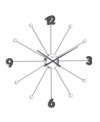 Punctuate a room with the funky, umbrella-shaped timekeeper from Opal Clocks. Spokes at every hour and a sleek black and silvertone scheme make this large wall clock a standout piece in modern settings.