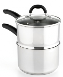 Take the professional approach. Simplify your space with stainless steel, the chef's best for an attractive, durable and easy-to-clean kitchen addition. This double boiler features an impact-bonded base for quick and even heating, comfort handles that are oven-safe to 350ºF and a vented glass lid for easy monitoring. Limited lifetime warranty. Take the professional approach. Simplify your space with stainless steel, the chef's best for an attractive, durable and easy-to-clean kitchen addition. This double boiler features an impact-bonded base for quick and even heating, comfort handles that are oven-safe to 350ºF and a vented glass lid for easy monitoring. Limited lifetime warranty.