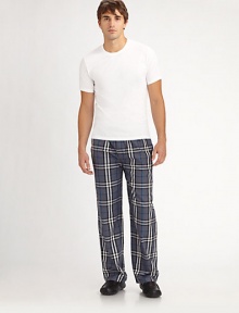So soft and easy in a fine cotton knit, matching a soft tee with lounge-friendly drawstring bottoms. Crewneck Drawstring waist One-button fly Inseam, about 32 Cotton; machine wash Imported So soft and easy in a fine cotton knit, matching a soft tee with lounge-friendly drawstring bottoms. Crewneck Drawstring waist One-button fly Inseam, about 32 Cotton; machine wash Imported