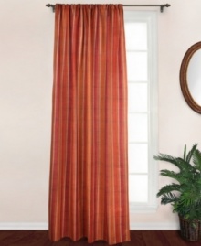 Warm up your rooms with sunset-inspired hues and pure cotton. The Banyon window panel boasts stripes of spice tones accented with white dots for a casual, contemporary appeal. Warm up your rooms with sunset-inspired hues and pure cotton. The Banyon window panel boasts stripes of spice tones accented with white dots for a casual, contemporary appeal.