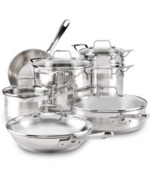 Step up to chef! Emeril Lagasse redefines the way you work in the kitchen with an efficient, stylish and incredibly smart set of professional pieces. Crafted from 18/10 stainless steel with impact-bonded aluminum bases, each essential heats up fast and evenly for perfect results time and time again. Lifetime warranty. Qualifies for Rebate Step up to chef! Emeril Lagasse redefines the way you work in the kitchen with an efficient, stylish and incredibly smart set of professional pieces. Crafted from 18/10 stainless steel with impact-bonded aluminum bases, each essential heats up fast and evenly for perfect results time and time again. Lifetime warranty. Qualifies for Rebate