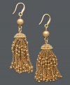 Get ahead of the trends in this season's hottest style: tassel earrings! Charter Club's luminous drop earrings feature a multitude of chains accented by tiny metallic beads and glass accents. Crafted in gold tone mixed metal. Approximate drop: 2-1/2 inches.