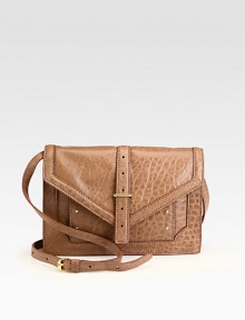 Beautiful textured leather with a versatile detachable strap.Detachable adjustable shoulder strap, 19½-22¾ dropSlide strap flap closureOne outside zip pocketOne zip pocket under flapCanvas lining9W X 6¼H X 1½DImported Beautiful textured leather with a versatile detachable strap.Detachable adjustable shoulder strap, 19½-22¾ dropSlide strap flap closureOne outside zip pocketOne zip pocket under flapCanvas lining9W X 6¼H X 1½DImported