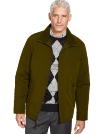 You'll feel extra-warmth from the quilted lining of this classic zip-front jacket from Perry Ellis. You'll feel extra-warmth from the quilted lining of this classic zip-front jacket from Perry Ellis.