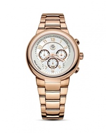 Philip Stein® active rose gold plated chronograph watch with integrated bracelet strap and a butterfly buckle closure.