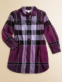A bold check pattern and button-flap chest pockets complete this timeless woven cotton shirt dress.Pattern variesSpread collarLong sleeves with button-tab roll cuffsButton-frontButton flap chest pocketsShirttail hemCotton/nylon/elastaneMachine washImported A bold check pattern and button-flap chest pockets complete this timeless woven cotton shirt dress.Pattern variesSpread collarLong sleeves with button-tab roll cuffsButton-frontButton flap chest pocketsShirttail hemCotton/nylon/elastaneMachine washImported