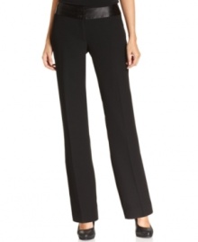 Whether you're wearing them with the coordinating satin-lapel blazer or pairing it with a printed blouse, Calvin Klein's chic satin-waistband pants add an elegant menswear-inspired touch to any outfit. Whether you're wearing them with the coordinating satin-lapel blazer or pairing it with a printed blouse, Calvin Klein's chic satin-waistband pants add an elegant menswear-inspired touch to any outfit.