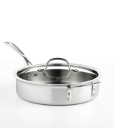 Brilliant good looks. Perfect gourmet results. Combining the long-lasting radiance of stainless steel with the superior  performance of a highly conductive, heavy-gauge aluminum core, the Calphalon Tri-Ply saute pan makes it easy to prepare mouthwatering meals day after day -- each more memorable than the last. Lifetime warranty.