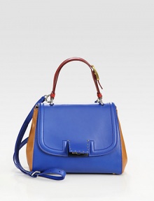 A rounded flap-front silhouette crafted from a luxe pairing of colorblock leather.Adjustable top handle, 8¾-10¼ dropAdjustable detachable shoulder strap, 19¾-26½ dropTurnlock flap closureProtective metal feetOne inside zip pocketSuede and canvas lining10½W X 8¼H X 5½DMade in Italy A rounded flap-front silhouette crafted from a luxe pairing of colorblock leather.Adjustable top handle, 8¾-10¼ dropAdjustable detachable shoulder strap, 19¾-26½ dropTurnlock flap closureProtective metal feetOne inside zip pocketSuede and canvas lining10½W X 8¼H X 5½DMade in Italy