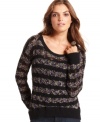 Multi-colored stripes and a sheer open knit makes this Kensie sweater a stylish layering piece!