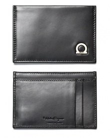 Carry your business card and those important to you in this supple leather card holder from Salvatore Ferragamo. With two slots on back, and metal Gancini logo on front. Carry your business card and those important to you in this supple leather card holder from Salvatore Ferragamo. With two slots on back, and metal Gancini logo on front.