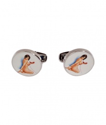 Bring some quirky-cool style to your formal look with these ultra-cool cufflinks from Paul Smith - Circular silver-tone cufflinks with naked lady graphic - Pair with a sleek suit and a striped button down Bring some quirky-cool style to your formal look with these ultra-cool cufflinks from Paul Smith - Circular silver-tone cufflinks with naked lady graphic - Pair with a sleek suit and a striped button down