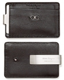 A double Gancini logo on the exterior augments the refined leather of this stately credit card holder, perfect for traveling abroad or a leaner, lighter carry. A double Gancini logo on the exterior augments the refined leather of this stately credit card holder, perfect for traveling abroad or a leaner, lighter carry.