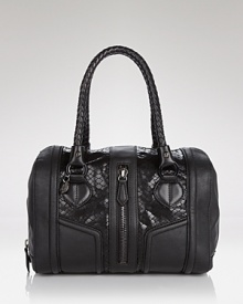 Sam Edelman puts an athletic spin on this season's python accessories trend. With a sporty silhouette, this leather satchel gives your dark denim a downtown attitude. Sam Edelman puts an athletic spin on this season's python accessories trend. With a sporty silhouette, this leather satchel gives your dark denim a downtown attitude.