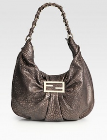 A chic classic in soft, pebble-grain lambskin, gathered in the center by logo hardware.Chain and leather should strap, 11 drop Top zip closure One inside open pocket Cotton lining 11W X 16H X 4D Made in Italy A chic classic in soft, pebble-grain lambskin, gathered in the center by logo hardware.Chain and leather should strap, 11 drop Top zip closure One inside open pocket Cotton lining 11W X 16H X 4D Made in Italy