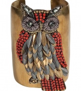 Stylish cuff made ​.​.of fine, gold-colored metal and gemstones - Sweet, decorative and flattering - Fashionable owl motif - A highlight piece for day and evening - An instant upgrade - goes wih a sexy top as well as a cocktail dress