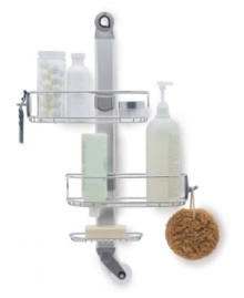 Create more space in your bath with simplehuman's Adjustable Shower Caddy. Featuring adjustable shelves that fit bottles of multiple sizes, as well as hooks and compartments for razors, toothbrushes, soap and other accessories. Also features rust-and-corrosion resistant stainless steel. Create more space in your bath with simplehuman's Adjustable Shower Caddy. Featuring adjustable shelves that fit bottles of multiple sizes, as well as hooks and compartments for razors, toothbrushes, soap and other accessories. Also features rust-and-corrosion resistant stainless steel.