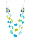 A statement-making style that's the square root of cool! Asymmetrical blue and green beads adorn Haskell's trendy three-row illusion necklace. Crafted from silver tone mixed metal. Approximate length: 19 inches + 3-inch extender. Approximate drop: 3 inches.