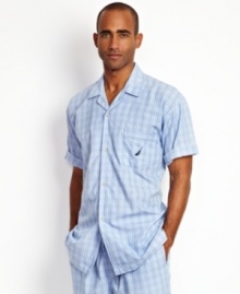 Distinguish your sleep style. This plaid camp shirt from Nautica makes it happen.