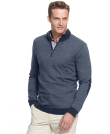 Dispatch a more modern cold-weather look with this Tasso Elba sweater that can easily be layered or worn alone. Dispatch a more modern cold-weather look with this Tasso Elba sweater that can easily be layered or worn alone.