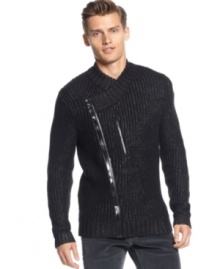 This zip sweater from Calvin Klein adds a modern edge to your layered look for fall.