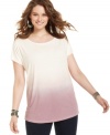 Score a chill casual vibe with American Rag's short sleeve plus size top, highlighted by ombre shading.