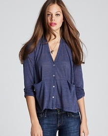 This Splendid top features button-up closure for polish and slouchy pockets for a casual edge.