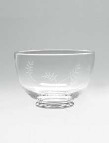 Beautifully designed crystal bowl features a delicate fern pattern. Available in 5 diameter. Handmade Imported Beautifully designed crystal bowl features a delicate fern pattern. Available in 5 diameter. Handmade Imported