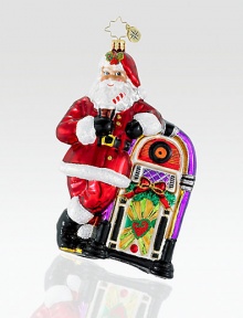 Cut from vibrant European glass, a jolly Santa kicks back while listening to some timeless holiday tunes. Hand-blownHand-painted5½ tallMade in Poland Cut from vibrant European glass, a jolly Santa kicks back while listening to some timeless holiday tunes. Hand-blownHand-painted5½ tallMade in Poland