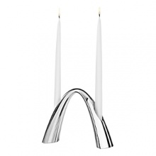 Gracefully arched stainless steel candle holder, use alone or combine with the larger size for a 4-arm centerpiece. Gracefully arched stainless steel candle holder, use alone or combine with the larger size for a 4-arm centerpiece.