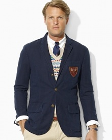 The classic Langley sport coat is smartly tailored for a handsome silhouette in luxurious organic chino with a heritage shield patch for a casually elegant appeal. The classic Langley sport coat is smartly tailored for a handsome silhouette in luxurious organic chino with a heritage shield patch for a casually elegant appeal.
