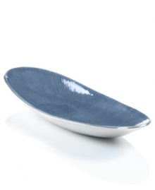 Full of surprises, this handcrafted tray features sleek, polished aluminum lined with lustrous blue enamel. A striking home accent no matter what's on your menu. From the Simply Designz serveware and serving dishes collection. Full of surprises, this handcrafted tray features sleek, polished aluminum lined with lustrous blue enamel. A striking home accent no matter what's on your menu. From the Simply Designz serveware and serving dishes collection.