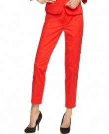 Make a chic statement in these colored Calvin Klein skinny trousers-pair it with the matching jacket for a bold, bright look! Make a chic statement in these colored Calvin Klein skinny trousers-pair it with the matching jacket for a bold, bright look!