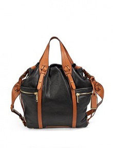THE LOOKLambskin body with contrast cowhide trimContrast leather double top handlesAdjustable contrast shoulder strapContrast logo ID tagMagnetic top closureInterior drawstring topTwo outside open pockets with zip compartmentsProtective metal feetOne inside zip pocketTwo inside open pocketsInside logo detailTHE MEASUREMENTDouble top handles, 6Adjustable shoulder strap THE LOOKLambskin body with contrast cowhide trimContrast leather double top handlesAdjustable contrast shoulder strapContrast logo ID tagMagnetic top closureInterior drawstring topTwo outside open pockets with zip compartmentsProtective metal feetOne inside zip pocketTwo inside open pocketsInside logo detailTHE MEASUREMENTDouble top handles, 6Adjustable shoulder strap