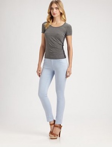 A chic side-buckle elevates this sporty, striped pullover style.ScoopneckShort sleevesSide buckle detailPolyamide/modal/elastaneDry cleanMade in Italy of imported fabricModel shown is 5'11 (180cm) wearing US size 2.This style runs true to size. We recommend ordering your usual size for a standard fit. 