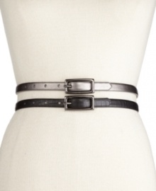 Go romantic or exotic, the choice is yours with this set of can't-live-without skinny belts by Style&co. Go romantic or exotic, the choice is yours with this set of can't-live-without skinny belts by Style&co.