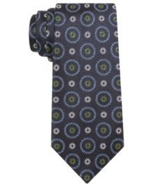 Score gold-star style with this medallion-print skinny tie from Ben Sherman. Score gold-star style with this medallion-print skinny tie from Ben Sherman.