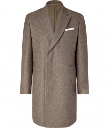 The classic haberdashery coat gets a modern update with this downtown-ready version from Neil Barrett - Notched lapels, long sleeves, slightly asymmetric closure with concealed button placket, single chest pocket, welt pockets at waist, single back vent - Wear with a cashmere pullover, slim trousers, and a tartan scarf