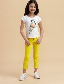An essential short-sleeved knit is rendered in soft, washed cotton with colorful parrot print and logo detail.Short cuffed sleevesPullover styleCottonMachine washImported