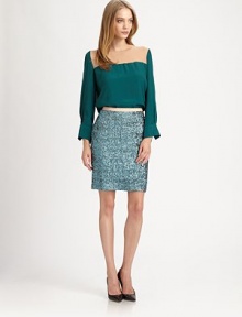 Dazzle away from dinner to the dance floor in this party-perfect, sequined skirt. Side hook-and-eye closureSide zipperAbout 20 longBody: Viscose; Contrast: PolyesterDry cleanImportedModel shown is 5'10 (177cm) wearing US size 0. Dazzle away from dinner to the dance floor in this party-perfect, sequined skirt. Side hook-and-eye closureSide zipperAbout 20 longBody: Viscose; Contrast: PolyesterDry cleanImportedModel shown is 5'10 (177cm) wearing US size 0.