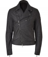 Coupling the best of British craftsmanship with sleekly luxurious materials, form meets function in Belstaffs black cotton-blend blouson - Slim cut moto style, with decorative seams and asymmetrical zip front - Medium collar and lapels - Smaller zip pocket at chest, two larger zip pockets at front - Versatile and polished, ideal for pairing with everything from jeans and a t-shirt to a button down and dress trousers