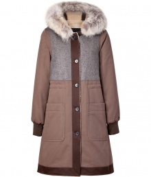 Marvelously mixed with patchworked panels and a luxe fur collar, Marc by Marc Jacobs cotton parka is a must for edgy outerwear wardrobes - Removable fur-trimmed collar, button-down front, long sleeves, fitted cuffs, contrast trim, patch pockets, internal drawstring waistline, quilted lining - Softly tailored - Wear with statement totes and edgy leather accessories Marvelously mixed with patchworked panels and a luxe fur collar, Marc by Marc Jacobs cotton parka is a must for edgy outerwear wardrobes - Removable fur-trimmed collar, button-down front, long sleeves, fitted cuffs, contrast trim, patch pockets, internal drawstring waistline, quilted lining - Softly tailored - Wear with statement totes and edgy leather accessories