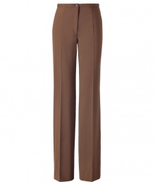 Luxurious pants in fine, cocoa brown pure wool stretch - New wide silhouette with narrow waistband - Figure flattering creases - Wonderfully elegant and fashionable, yet simple - Ingenious for 24/7 - Wear these pants with a blouse and cardigan in the office and in the evening with a chiffon blouse and biker jacket Luxurious pants in fine, cocoa brown pure wool stretch - New wide silhouette with narrow waistband - Figure flattering creases - Wonderfully elegant and fashionable, yet simple - Ingenious for 24/7 - Wear these pants with a blouse and cardigan in the office and in the evening with a chiffon blouse and biker jacket