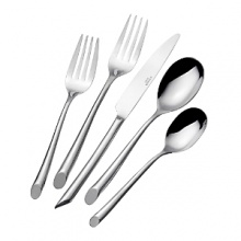 This stylish set includes eight, five-piece place settings plus one cold meat fork and one tablespoon. This stylish set includes eight, five-piece place settings plus one cold meat fork and one tablespoon.
